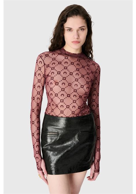 top moonogram mesh flock ls highneck donna melanzana MARINE SERRE | WTO388ACJER0005PU70